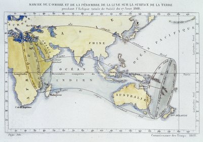 Map, published by the Bureau of Longitudes, showing the march of the shadow and darkness of the Moon on the Earth