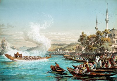 Ottoman Empire: maritime feast in Constantinople. Lithograph of the 19th century by Unknown artist
