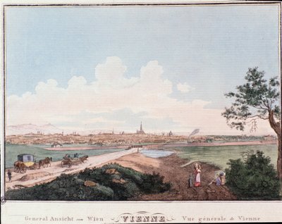 Overview of the city of Vienna with bridge crossing the Danube. Austria Engraving from 1830 Private Collection by Unknown artist