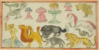 Page from a Manuscript with Images of Auspicious Animals and Offerings by Unknown artist