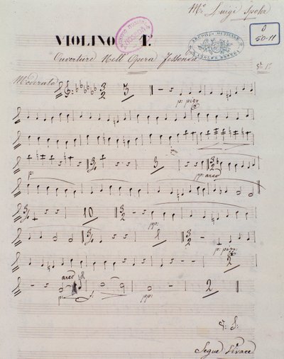 Page of musical score for the first violin in the overture of opera Jessonda by Louis Spohr by Unknown artist