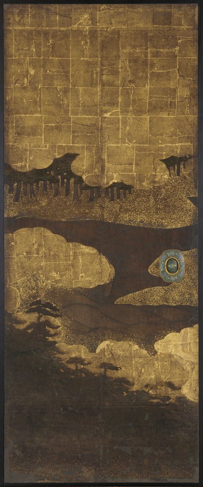 Pine Trees, Water and Clouds by Unknown artist