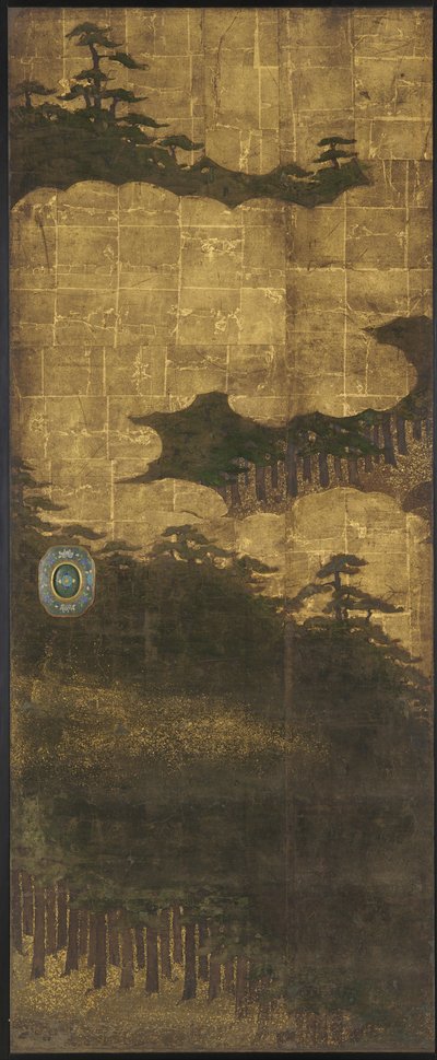 Pine Trees, Water and Clouds by Unknown artist