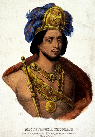 Portrait in bust of Moctezuma (or Montezuma), last emperor of Mexico - illustration 19th century A.D. document 16th century by Unknown artist