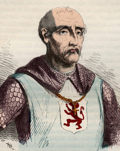 Portrait of Gui or Guy de Dampierre (1226-1305) Count of Flanders and Count of Namur - Engraving from 1868 in 