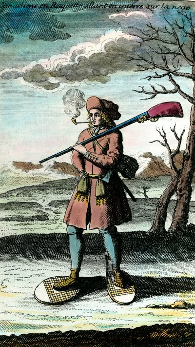 Portrait of a Canadian in snowshoes on the snow going to war by Unknown artist