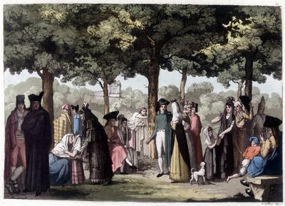 Promenade of the Esplanade in Barcelona. 19th Century Lithography by Unknown artist