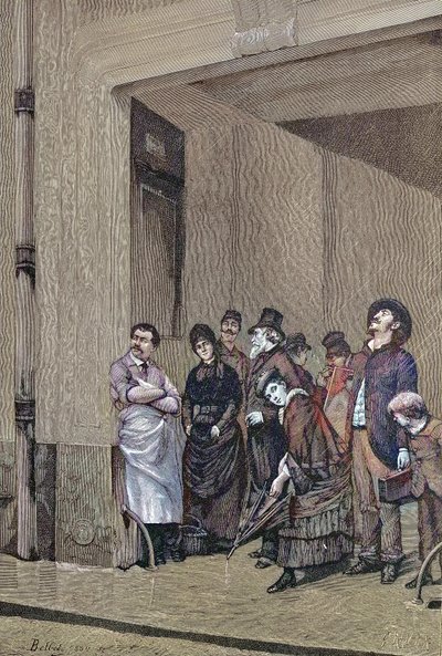 Rainy Weather, People Standing Under a Roof Waiting for the Rain to Stop by Unknown artist