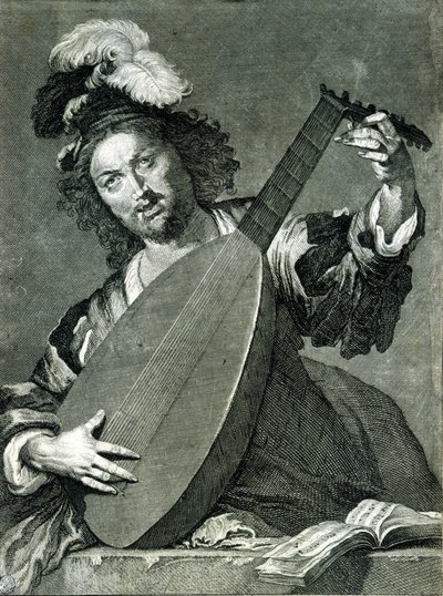 Representation of a lute player tuning his instrument by Unknown artist