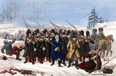 Retreat from the French Army of Moscow in 1812. Engraving 19th Century by Unknown artist