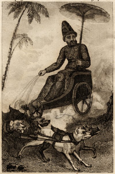 Robinson Crusoe on His Chariot Traine by Six Dogues by Unknown artist