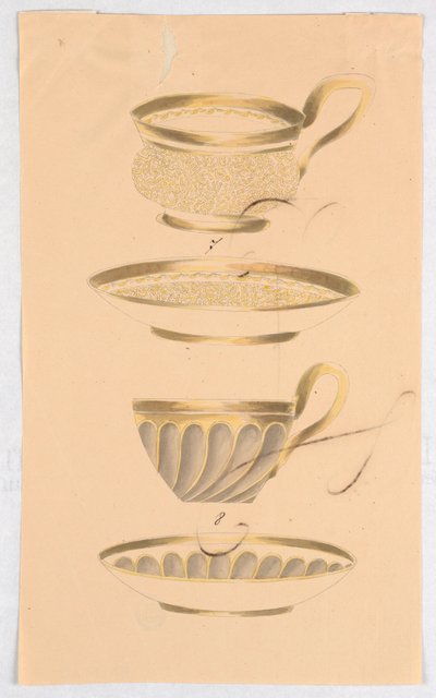 Sample Sheet, Two Designs for Cups and Saucers by Unknown artist