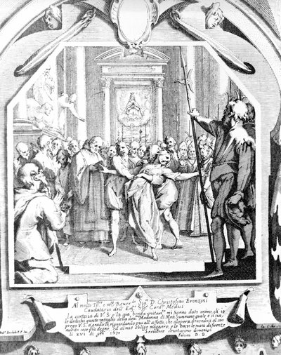 Scene of exorcism of a woman possessed using the Madonna of Monsummano in 1630 by Unknown artist
