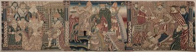 Section of an Embroidered Frieze: Ahasuerus and Esther, The Pope Chiding the Emperor, Henry VIII Treading on the Pope