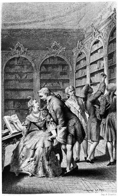 Seduction Scene in a Library in the 18th Century by Unknown artist