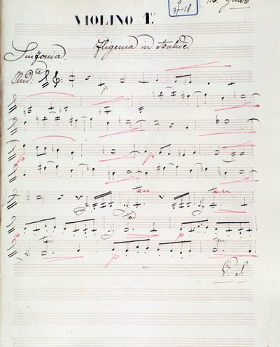 Sheet music page for the first violin of Iphigenie en Aulide, opera by C. W. Gluck by Unknown artist