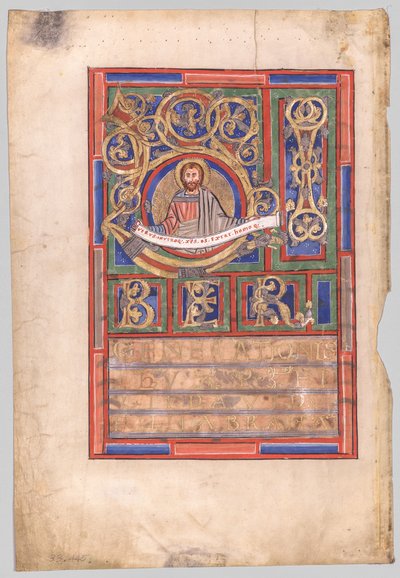 Single Leaf Excised from a Gospel Book with Initial L[iber generationis]: St. Matthew (verso) by Unknown artist