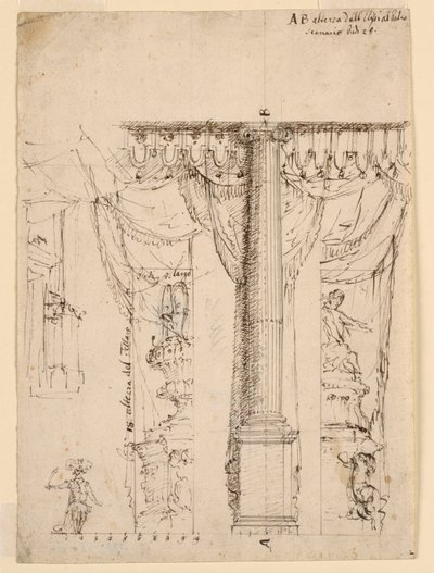 Sketch for Three Side Wings with Part of Proscenium Frame by Unknown artist