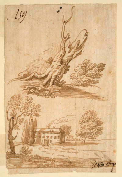 Sketches of a Villa and Tree by Unknown artist