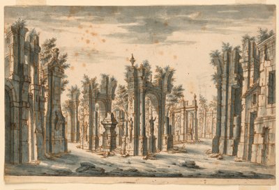 Stage Design, Group of Buildings in Ruins by Unknown artist