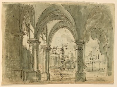 Stage Design, Portico with Buildings by Unknown artist