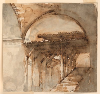Stage Design, Staircase in a Half-Ruined Building by Unknown artist