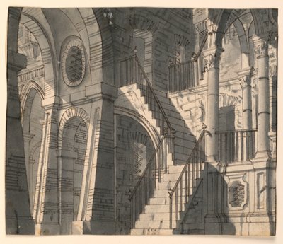 Stage Design, Stone Interior with Stairway by Unknown artist
