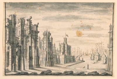 Stage Design, View of Town and Port by Unknown artist
