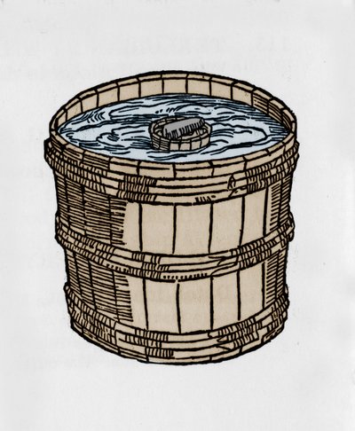 The compass in its most ancient form floating on the water surface. Illustration from a treatise on magnetism by J. Taisnier by Unknown artist