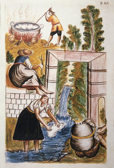 The work of wool, from the book "Trujillo del Peru" or "Códice Martínez Compañón" by Unknown artist