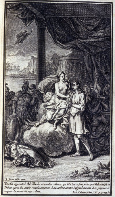 Thetis Brings to Achilles the New Weapons Made by Vulcan, Illustration of Book XIX of the Iliad of Homer by Unknown artist