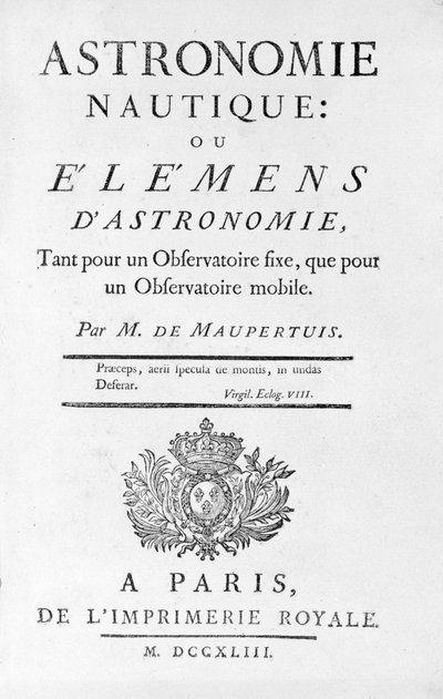Title page of Nautical Astronomy: or Elements of Astronomy by M. de Maupertuis (Pierre-Louis Moreau de) (1698 - 1759). 1743 by Unknown artist