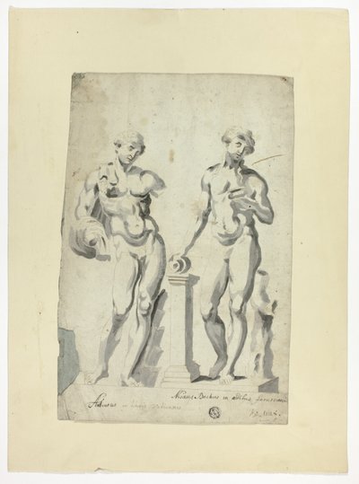 Two Sculptures: Antinous in Vatican Gardens and Nisaus Bacchus in the Farnese Palace by Unknown artist