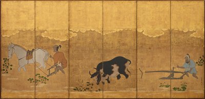 Two Farmers Ploughing and Harrowing a Rice Field by Unknown artist