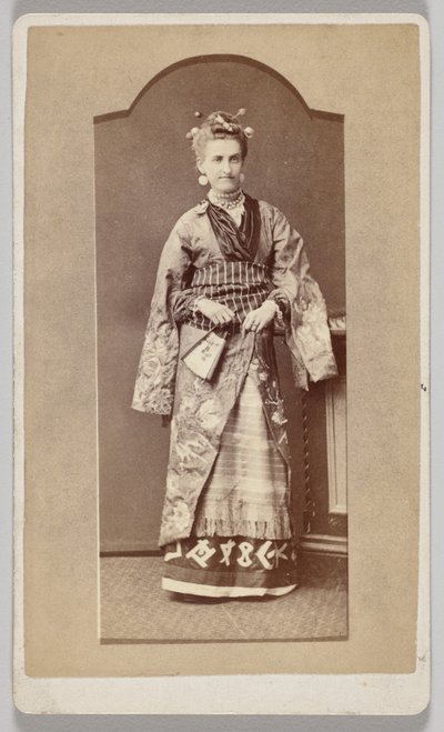 Untitled (white woman in Japanese kimono with fan) by Unknown artist