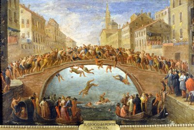 Venice, the game of the bridge. 18th century by Unknown artist