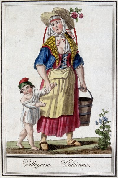 Venetian village with her son by Unknown artist