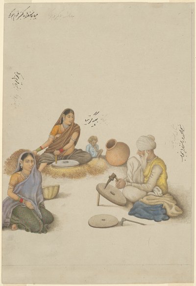 Villagers Grinding Corn, page from the Fraser Album by Unknown artist