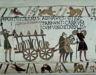 Weapons and Wine Brought to the Ships for the Conquest of England by William the Conqueror (Detail of the Bayeux Tapestry) by Unknown artist
