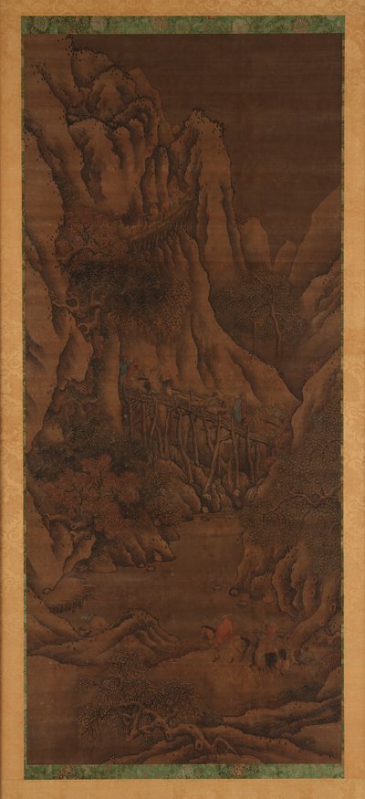 Winter Landscape: Hills and River; Figures of Mounted Travelers by Unknown artist