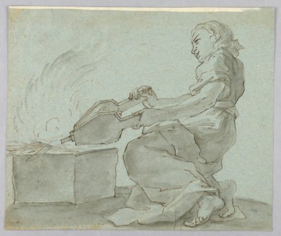 Woman with Bellows Lighting Fire by Unknown artist