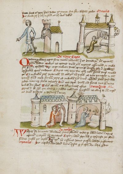 A Man with a Sword and Spurs Leading a Donkey from his House while a Man Prays in a Nearby Church; Two People Praying in a Church by Unknown artist/maker