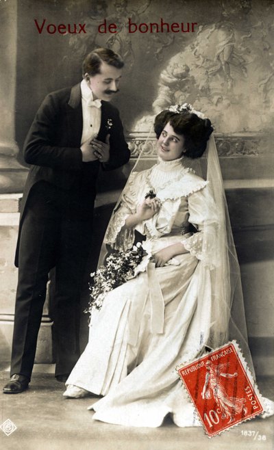 Bridal Couple, Greeting Postcard for a Wedding, 1920s by Unknown photographer