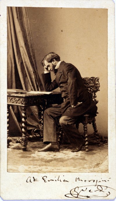 Giuseppe Verdi circa 1835. Photograph dedicated by the composer. Museo della Scala of Milan by Unknown photographer
