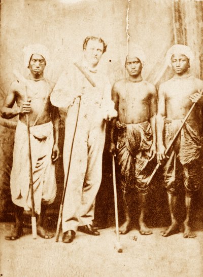 Lieutenant Joseph Sherer, Assistant to the Superintendent of Cachar, with His Bearers, Manipur, 1861 by Unknown