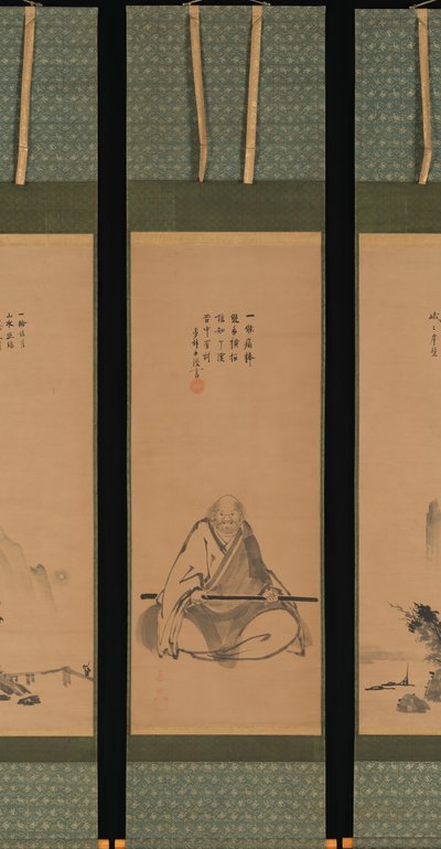 Zen Master with Meditation Staff, and Chinese-Style Landscapes, probably late 1620s-1644 by Unkoku Toeki
