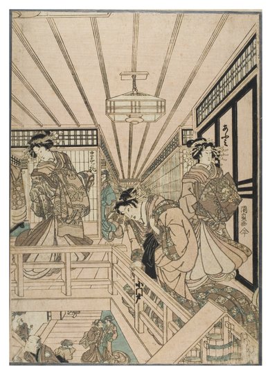 Scene from the Shin Yoshiwara (Triptych) by Utagawa (1786-1865) Kunisada