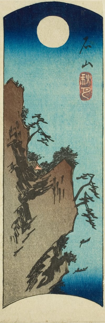 Autumn Moon at Ishiyama, section of a sheet from the series "Eight Views of Omi" by Utagawa Hiroshige