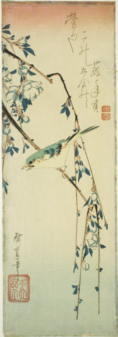 Bush Warbler on Plum Branch by Utagawa Hiroshige