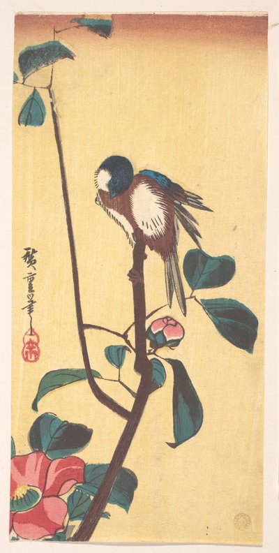 Camellia and Blue-Headed Bird by Utagawa Hiroshige
